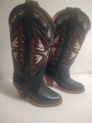 Botas vaqueras vintage Capezio de cuero mariposa 5 M azul azulado Foto 1 de 4
