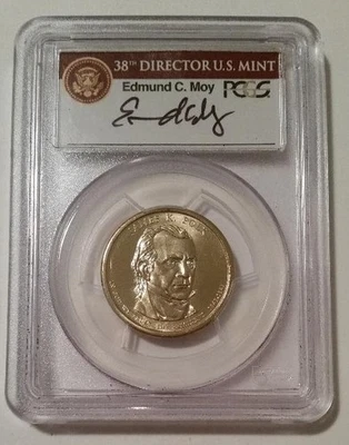 PCGS 2009 James K Polk Presidential Dollar Error Missing Edge Lettering MS66 Moy - Image 1 of 2