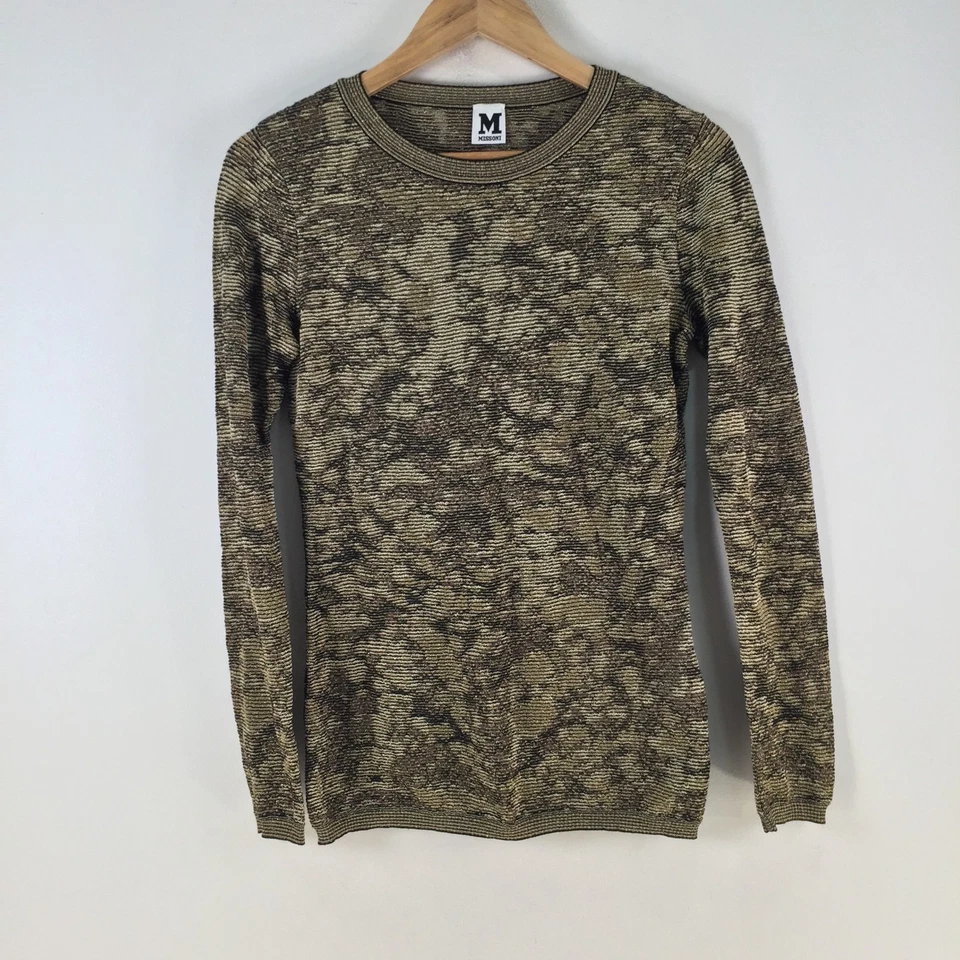Missoni womens knit top size 44 aus 12 gold black metallic long sleeve 115137 — 第 1/4 张图片