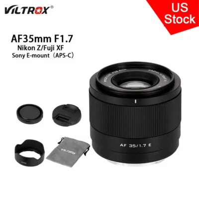 US Viltrox AF 35mm F1.7 Auto Focus APS-C Camera Lens for Sony E Nikon Z Fuji XF - Image 1 of 4