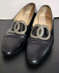 Silvia Fiorentina Chiara Italy Black Gray Circles Leather Low Heels Pumps Sz 6 M - Picture 1 of 17