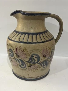 BERKSHIRE POTTERY STONEWARE Large Floral Pitcher 9.5” Hand Painted Signed - Picture 1 of 6