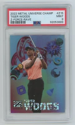 Tiger Woods 2023 Skybox Metal Universe Champions #Z15 Z-Force Rave 43/150 PSA 9 - Image 1 of 2