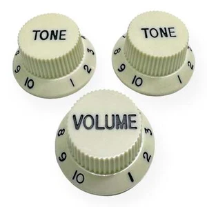 AxLabs Strat-Style Knob Kit (3) - Vintage White w/ Black Font - Picture 1 of 1