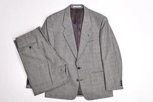VTG  Yves Saint LAURENT Grey Suit Wool Check Geometric Pleated 42" / 30x29 - Picture 1 of 23