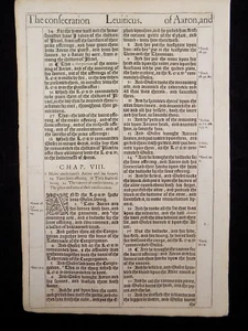 1611 KING JAMES BIBLE LEAF PAGE *BOOK OF LEVITICUS 7:7-8:20 * CONSECRATION AARON - Picture 1 of 4