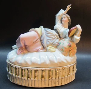 Feine antike FRANZÖSISCHE ALTE PARIS Porzellan Schatulle mit Orientalistin Frau, um 1880 - Bild 1 von 1