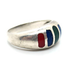 Schöner Ring Aus 925 Sterling Silber Emailliert Mid-Century Tricolor Silver Rg57