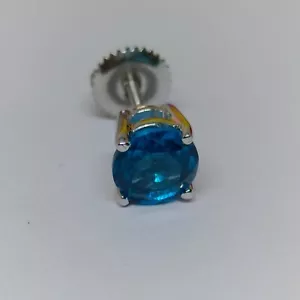 Orecchino a borchie singole blu da uomo 1 ct taglio rotondo simulato argento sterling 925 regalo - Foto 1 di 11