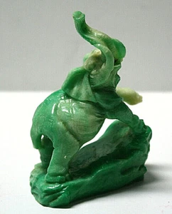 Green Carved Stone-like Resin Trumpeting Elephant Figurine Miniature 4" x 3" - Picture 1 of 4