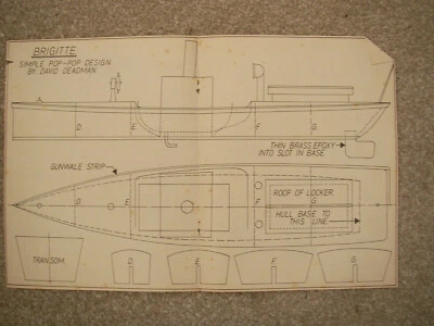 Model Boat plans of the Brigitte a steam launch model LOA 14 1/2" beam 3 1/4" — 第 1/2 张图片