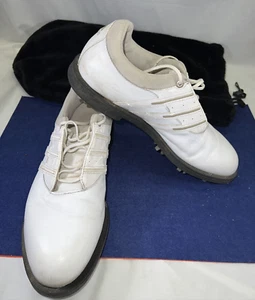 Golf Shoes Adidas Women’s Size US 7.5 White Leather Tan Stripe 791003 & Bag - Imagen 1 de 22
