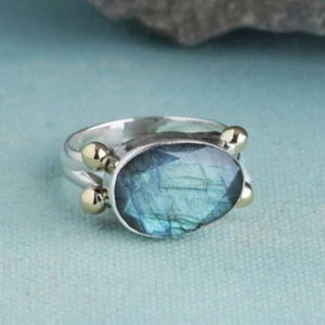 Beautiful Labradorite Gemstone 925 Sterling Silver Ring Handmade For Gift D-188 - Picture 1 of 7