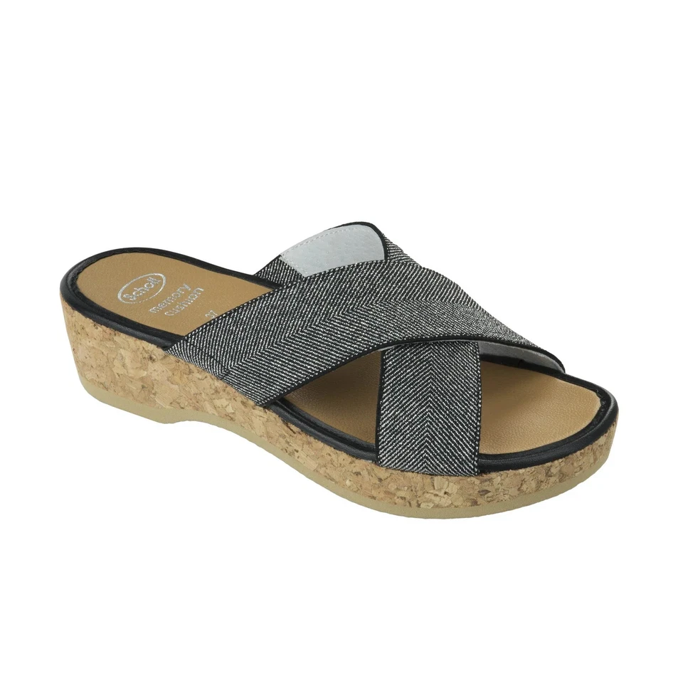 Dr Scholl TANSY Memory Cushion ciabatte donna pantofole incrociate argento - Immagine 1 di 1