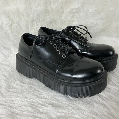 Jeffrey Campbell Black Leather Lace Up Besito Platform Derby Oxfords 6.5 - Image 1 of 4