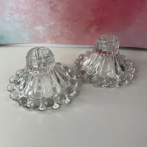 Vintage Anchor Hocking Boopie Style Candlestick Candle Holders - Set of 2 -Clear - Picture 1 of 6