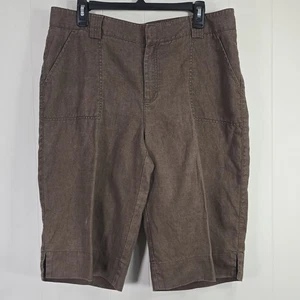 Eddie Bauer Linen Shorts Womens 14 Tall Brown Mercer Fit 13" Inseam Lagenlook - Picture 1 of 15
