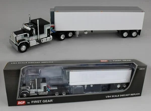 2025 DCP 1:64 *BLACK & WHITE* GMC General 60" Flattop w/Vintage Reefer Trailer - Picture 1 of 9