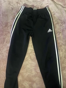 Adidas Black Jogger Pants 3 White Stripes Boys Size Medium Youth 10/12 - Picture 1 of 2