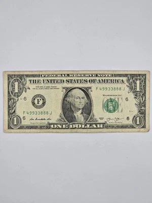 $1 Dollar Bill, in a Serial Number F 49933888 J, 2013 - Image 1 of 4