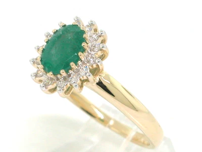 Smaragd Ring 585 Gelbgold 14Kt Gold natürlicher ovaler Smaragd  14 Diamanten - Bild 1 von 4