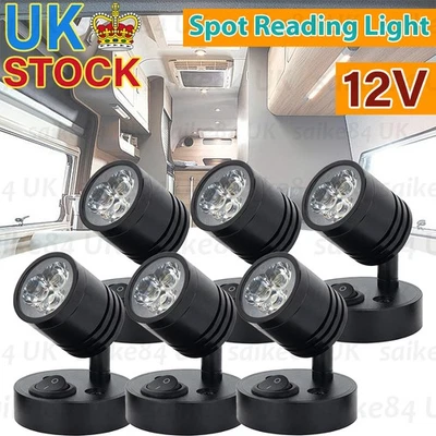 6x 12V LED Interior Light Wall Spot Reading Lights Car Camper Van Caravan Boat - Image 1 of 4