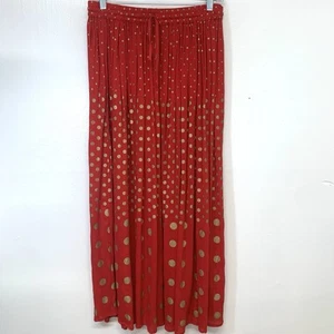 Belma Maxi Gonna OS Rosso Oro Pois Pull On Completa Fluida Boho Beachy Casual - Foto 1 di 9