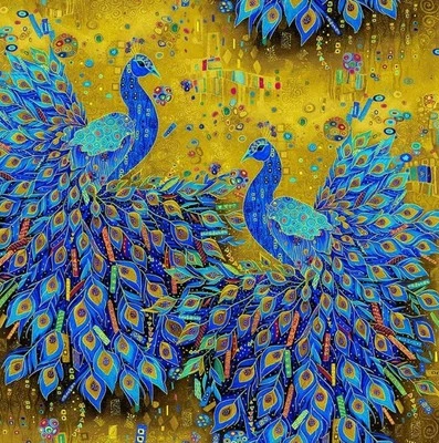 BOLT END 31 INCHES Timeless Treasures Gilded Plume Royal Peacocks Cotton Fabric - Image 1 of 4
