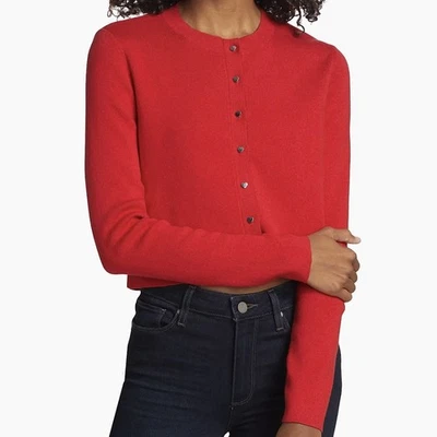 NEW $245 Cami NYC Kimbra Cotton & Wool Cropped Red Crew Neck Cardigan M - Image 1 of 4