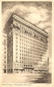 Postal de 1958 publicidad ilustrada de Hotel Raddisson Minneapolis Minnesota - Imagen 1 de 2