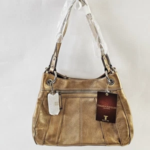 Tignanello Metallic Gold Leder Schultertasche Tasche Handtasche Neu Neu Neu mit Etikett - Bild 1 von 15