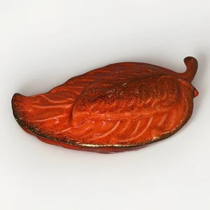 Orange USA Pottery Leaf Dish, Leaf Shaped Bowl Planter, Marked 2220 B USA W/ Lid - Picture 1 of 6