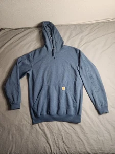 Sudadera con Capucha Carhartt Spellout Para Hombre Talla Mediana Suelta Azul Ropa de Trabajo K288 Usada en Excelente Condición - Imagen 1 de 8