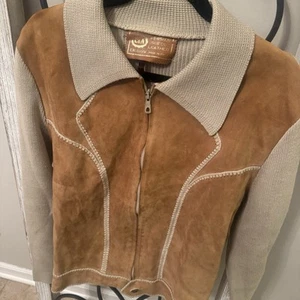 C&A Vintage Brown Persian Suede Knit Sleeves Jacket Size Large Made in Italy - Picture 1 of 13