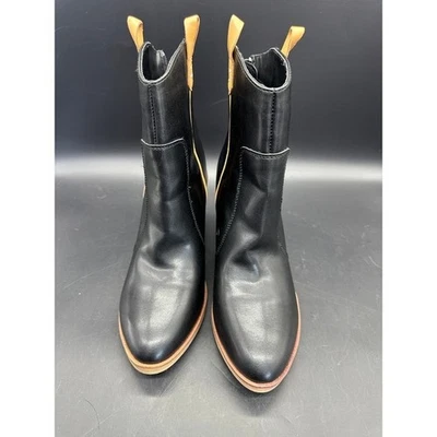 Botas de tornozelo femininas MIA de couro preto salto bloco tamanho 8 zíper lateral estilo ocidental - Imagem 1 de 4