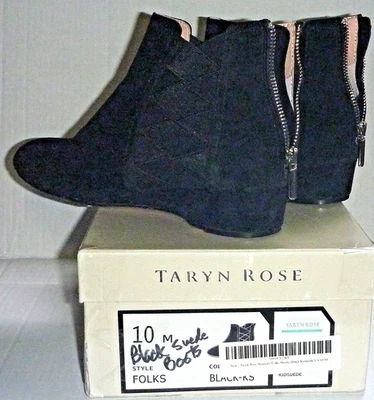 TARYN ROSE Women's Folks BOOTIE Black Kidsuede Sz 10M - Zipper Back - Image 1 of 4