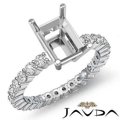 Diamond Engagement Eternity Style Ring Emerald Semi Mount 14k White Gold 0.8Ct - Image 1 of 4