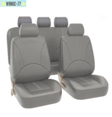 Juego completo de funda de asiento de coche de cuero PU delantera y trasera gris almohadilla transpirable envolvente completa Foto 1 de 4
