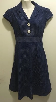 New Retro Pinup Ruby Rox Navy & White Polka Dot Sailor Shirtdress Sz 5 - Image 1 of 4