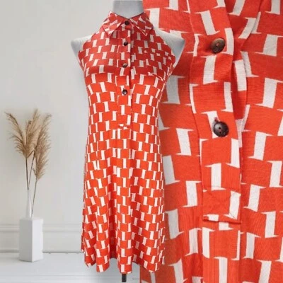 Diane Von Furstenberg Halter Mini Dress Size 0 Orange Retro 60s Mod Geo Print - Image 1 of 4