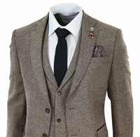Mens Herringbone Tweed Gatsby Peaky Blinders Classic Double Breasted Waistcoat