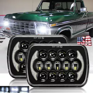 Pair DOT 5x7" 7x6 LED Rectangle Headlights Hi/LO DRL for Ford F-100 1978-1983 - Picture 1 of 12