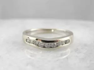 White Gold Curved Channel Set Diamond Wedding Band - Picture 1 of 5
