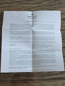 ROLEX SPANISH Watch Blank Service Guarantee Certificate L@@K ESPANOL! - Picture 1 of 1