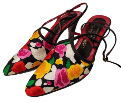 Zapato Floral Tacón Charles Jourdan Vintage Años 80 90 6.5 M 36.5 Francia Foto 1 de 4