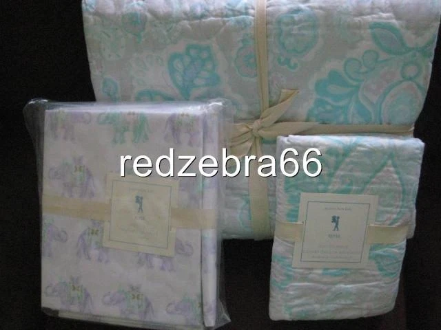 Pottery Barn Kids Aqua Blue Elyse Twin Quilt Sham Elephant Sheet Set 5-pc NEW - Image 1 of 1