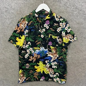 Ralph Lauren Shirt Mens Medium Black Hawaiian Japan Tiger Polo Top Short Sleeve - Picture 1 of 10