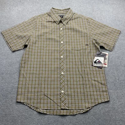 Quiksilver Shirt Boys Button Up Extra Large 20 Brown Gold Check Polyester Rayon - Image 1 of 4