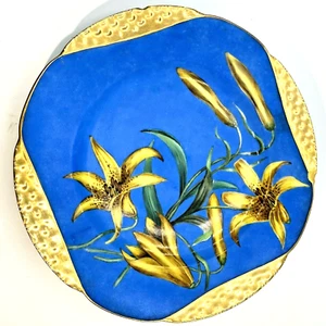 1882 H&C Heinrich Bavaria Germany Teller Gold & Blau 9,5"D Lilien signiert B311 - Bild 1 von 9