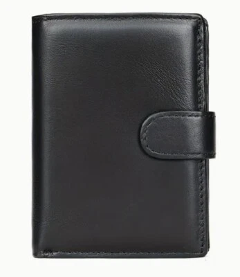 Carteira masculina de couro bovino bloco RFID de grande capacidade, fecho de pressão, bolso para moedas - Imagem 1 de 4